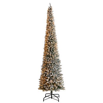 12 Flocked Pencil Artificial Christmas Tree with 1000 Clear Lights and 1819 Bendable Branches - SKU #T3333