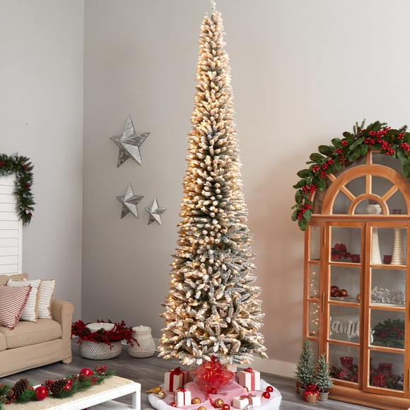 12 Flocked Pencil Artificial Christmas Tree with 1000 Clear Lights and 1819 Bendable Branches - SKU #T3333 - 6