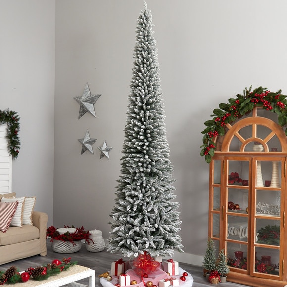 12 Flocked Pencil Artificial Christmas Tree with 1000 Clear Lights and 1819 Bendable Branches - SKU #T3333 - 7