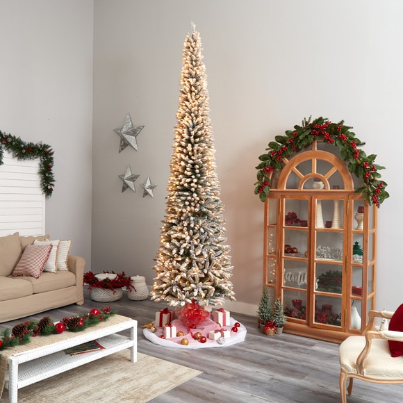 12 Flocked Pencil Artificial Christmas Tree with 1000 Clear Lights and 1819 Bendable Branches - SKU #T3333 - 8