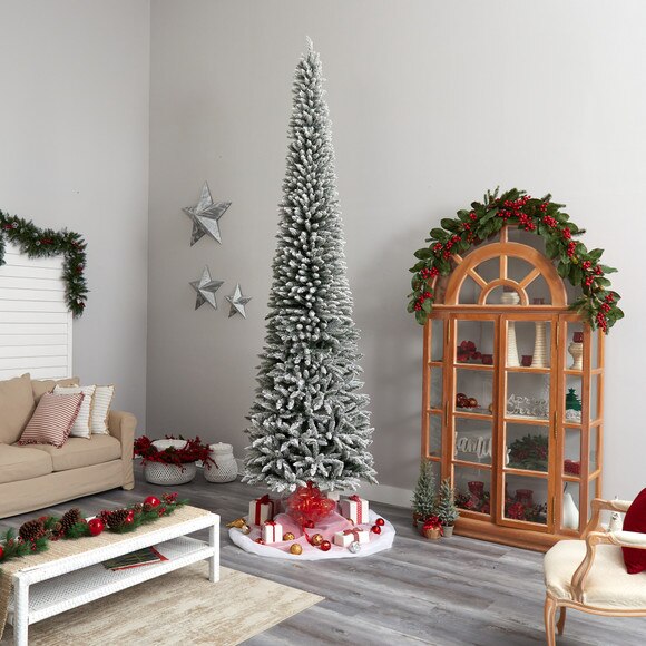 12 Flocked Pencil Artificial Christmas Tree with 1000 Clear Lights and 1819 Bendable Branches - SKU #T3333 - 9