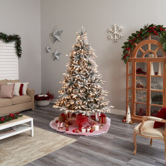 8 Flocked West Virginia Spruce Christmas Tree with 600 Clear Lights and 1856 Bendable Branches - SKU #T3349 - 8