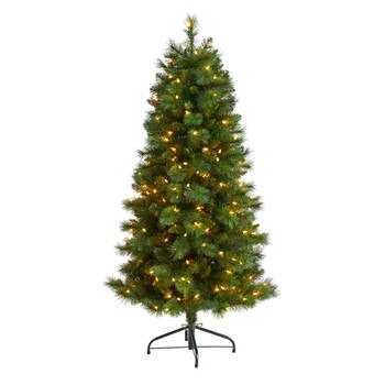 5 Slim West Virginia Mountain Pine Christmas Tree with 200 Clear Lights and 467 Bendable Branches - SKU #T3353