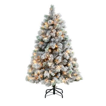 5 Flocked Oregon Pine Artificial Christmas Tree with 200 Clear Lights and 347 Bendable Branches - SKU #T3355