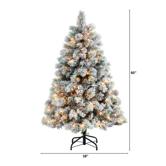 5 Flocked Oregon Pine Artificial Christmas Tree with 200 Clear Lights and 347 Bendable Branches - SKU #T3355 - 1