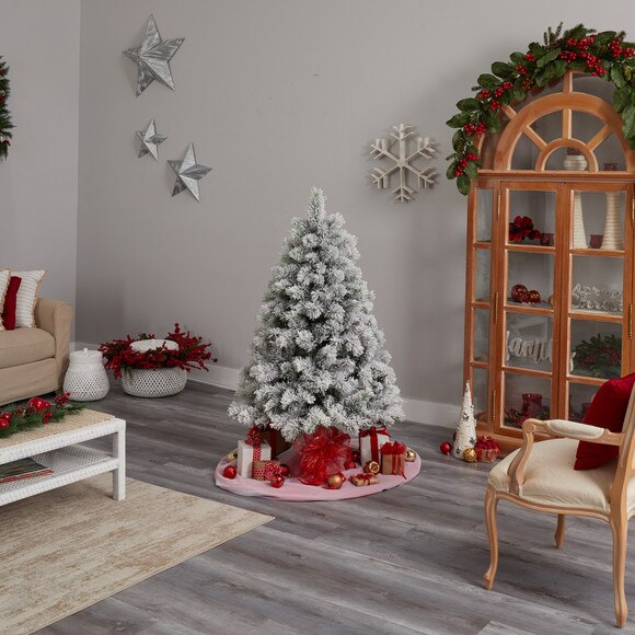5 Flocked Oregon Pine Artificial Christmas Tree with 200 Clear Lights and 347 Bendable Branches - SKU #T3355 - 9