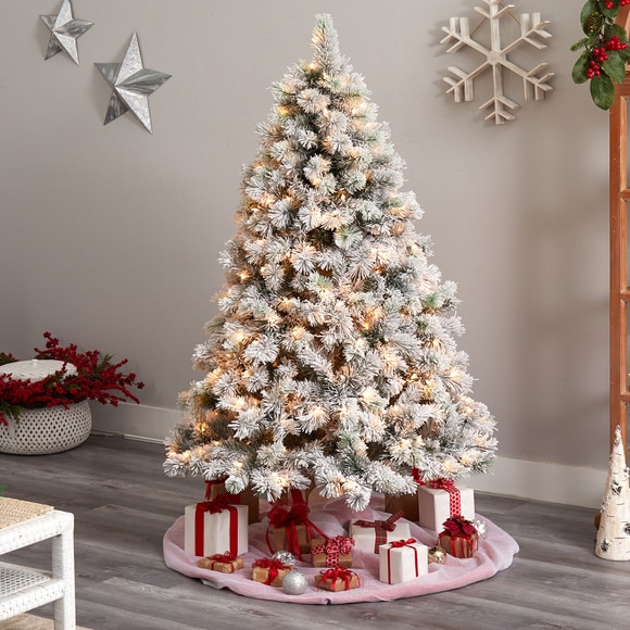 6 Flocked Oregon Pine Artificial Christmas Tree with 300 Clear Lights and 551 Bendable Branches - SKU #T3356 - 6