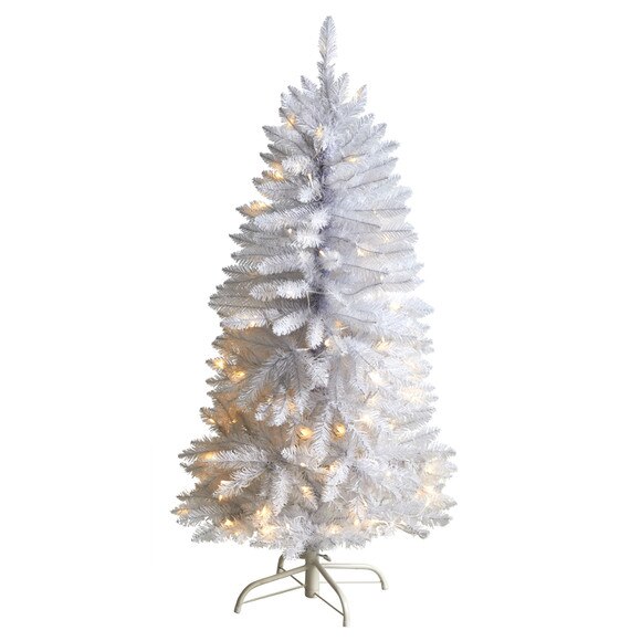 4 Slim White Artificial Christmas Tree with 100 Warm White LED Lights and 293 Bendable Branches - SKU #T3358