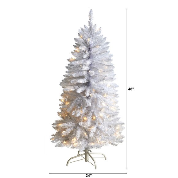 4 Slim White Artificial Christmas Tree with 100 Warm White LED Lights and 293 Bendable Branches - SKU #T3358 - 1
