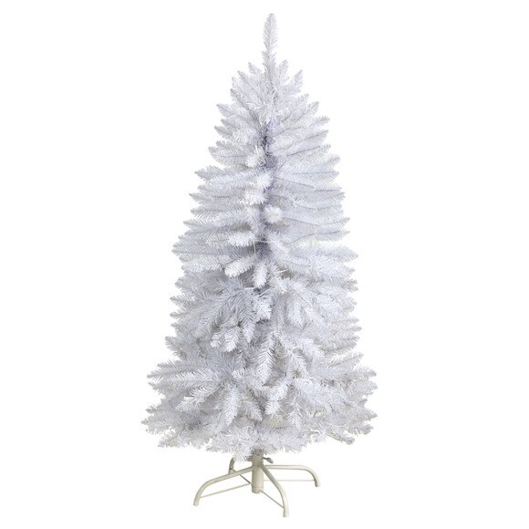 4 Slim White Artificial Christmas Tree with 100 Warm White LED Lights and 293 Bendable Branches - SKU #T3358 - 2
