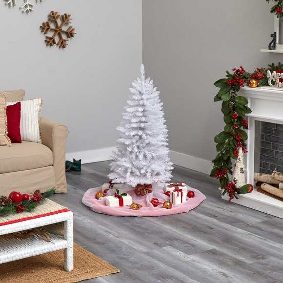 4 Slim White Artificial Christmas Tree with 100 Warm White LED Lights and 293 Bendable Branches - SKU #T3358 - 7