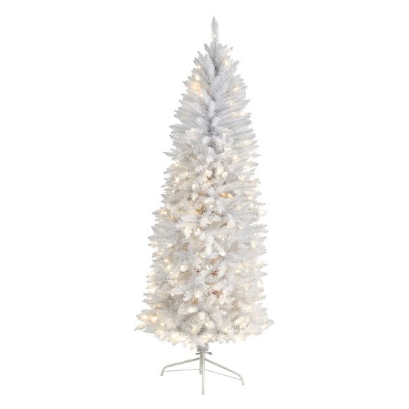 6 Slim White Artificial Christmas Tree with 250 Warm White LED Lights and 743 Bendable Branches - SKU #T3360