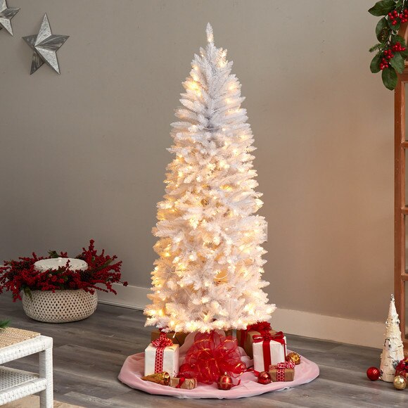 6 Slim White Artificial Christmas Tree with 250 Warm White LED Lights and 743 Bendable Branches - SKU #T3360 - 6