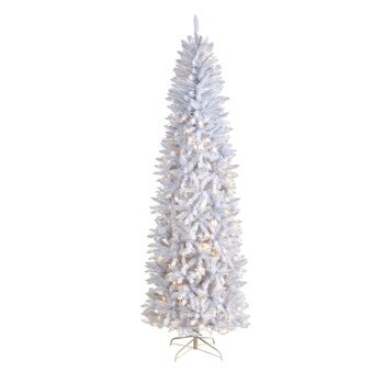 8 Slim White Artificial Christmas Tree with 400 Warm White LED Lights and 1348 Bendable Branches - SKU #T3362