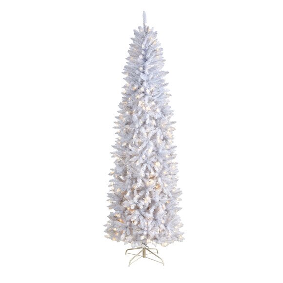 8 Slim White Artificial Christmas Tree with 400 Warm White LED Lights and 1348 Bendable Branches - SKU #T3362