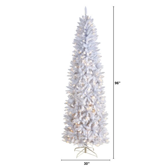 8 Slim White Artificial Christmas Tree with 400 Warm White LED Lights and 1348 Bendable Branches - SKU #T3362 - 1