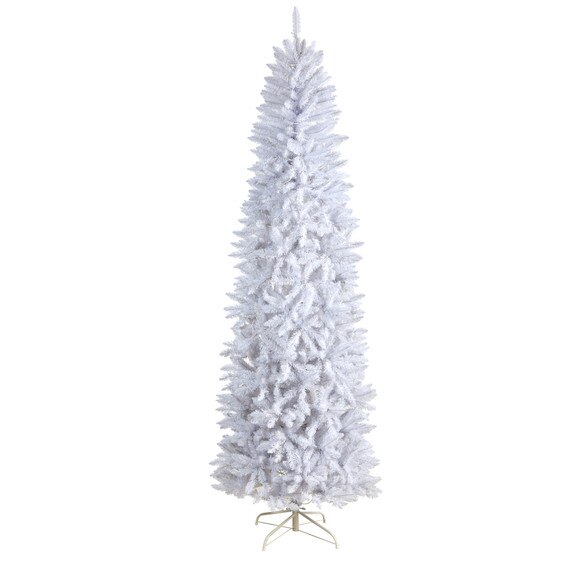 8 Slim White Artificial Christmas Tree with 400 Warm White LED Lights and 1348 Bendable Branches - SKU #T3362 - 2
