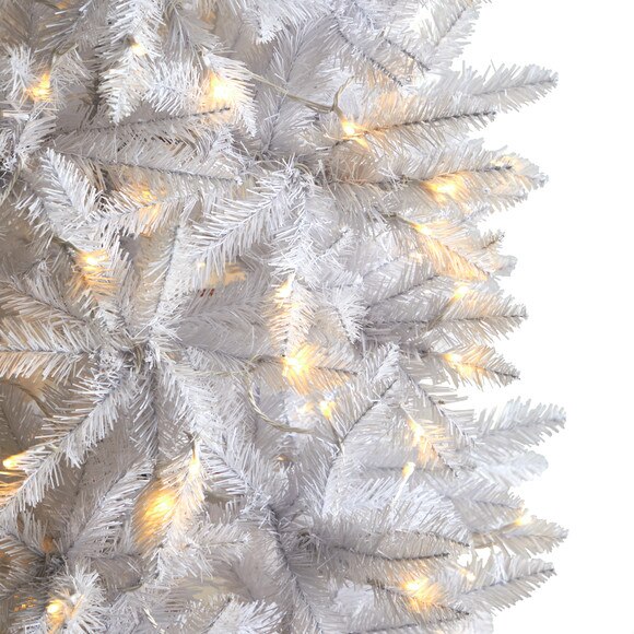 8 Slim White Artificial Christmas Tree with 400 Warm White LED Lights and 1348 Bendable Branches - SKU #T3362 - 3