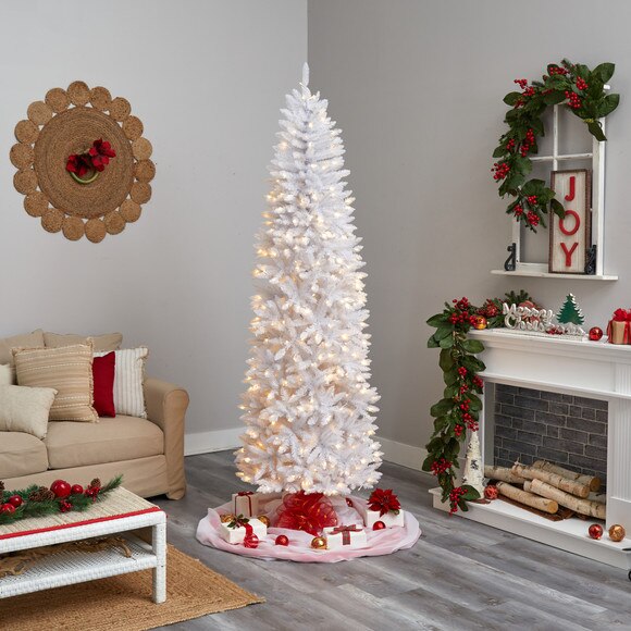 8 Slim White Artificial Christmas Tree with 400 Warm White LED Lights and 1348 Bendable Branches - SKU #T3362 - 8