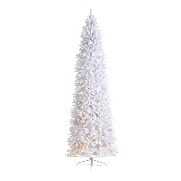 10 Slim White Artificial Christmas Tree with 800 Warm White LED Lights and 2420 Bendable Branches - SKU #T3364