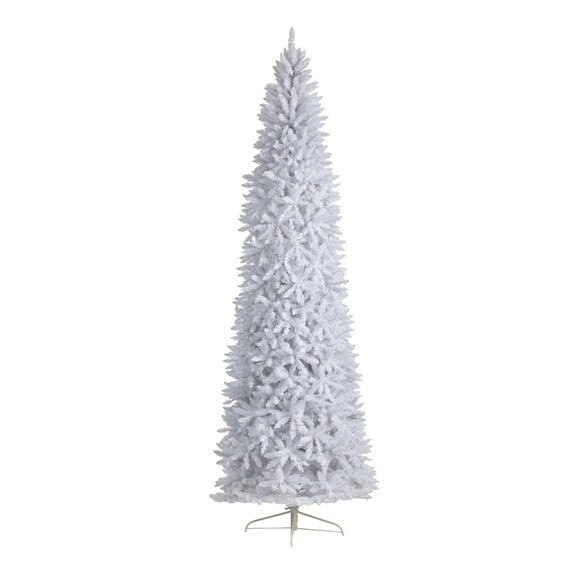 10 Slim White Artificial Christmas Tree with 800 Warm White LED Lights and 2420 Bendable Branches - SKU #T3364 - 2