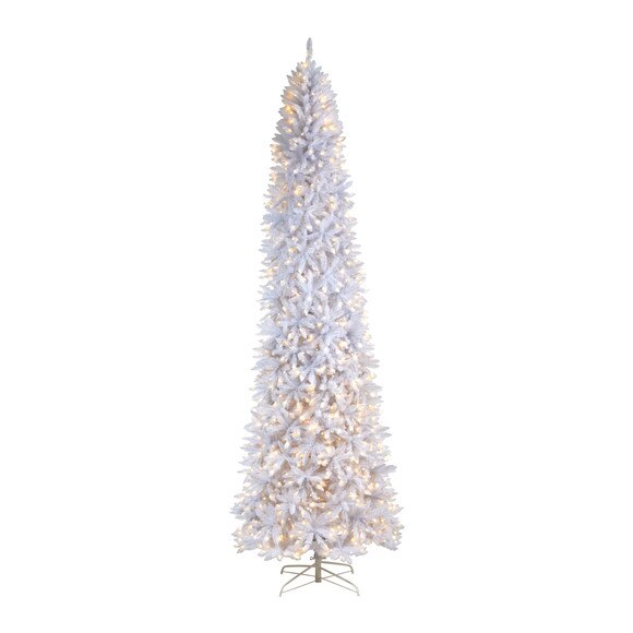 11 Slim White Artificial Christmas Tree with 950 Warm White LED Lights and 2836 Bendable Branches - SKU #T3365