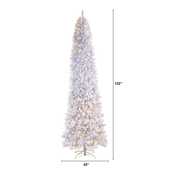 11 Slim White Artificial Christmas Tree with 950 Warm White LED Lights and 2836 Bendable Branches - SKU #T3365 - 1