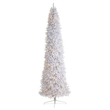 12 Slim White Artificial Christmas Tree with 1100 Warm White LED Lights and 3235 Bendable Branches - SKU #T3366