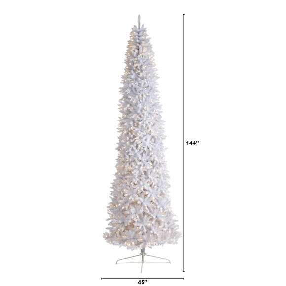 12 Slim White Artificial Christmas Tree with 1100 Warm White LED Lights and 3235 Bendable Branches - SKU #T3366 - 1