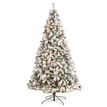 9 Flocked West Virginia Fir Christmas Tree with 650 Clear LED Lights and 1320 Bendable Branches - SKU #T3380