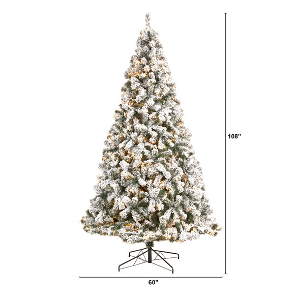 9 Flocked West Virginia Fir Christmas Tree with 650 Clear LED Lights and 1320 Bendable Branches - SKU #T3380 - 1