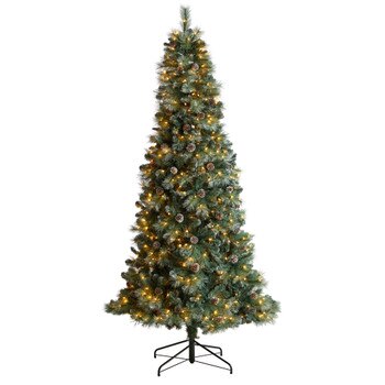 8 Frosted Tip British Columbia Mountain Pine Tree with 500 Clear Lights Pine Cones - SKU #T3501