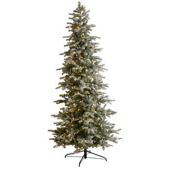 8.5 Slim Flocked Nova Scotia Spruce Tree with 500 Warm White LED Lights and 1061 Bendable Branches - SKU #T3503