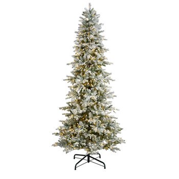 9.5 Slim Flocked Nova Scotia Spruce Tree with 600 Warm White LED Lights and 1357 Bendable Branches - SKU #T3504