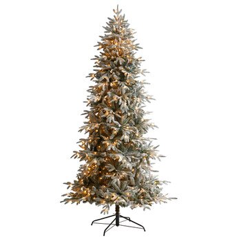 8.5 Flocked Manchester Spruce Artificial Christmas Tree with 550 Lights and 1317 Bendable Branches - SKU #T3505