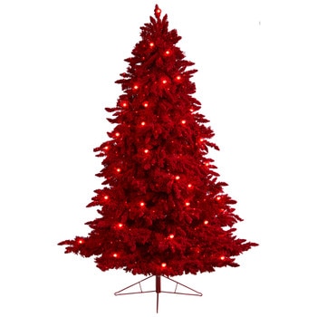 8 Red Flocked Fraser Fir Tree with 700 Red Lights 45 Globe Bulbs and 1468 Bendable Branches - SKU #T3511