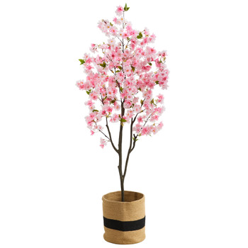 6 Artificial Cherry Blossom Tree with Handmade Jute Cotton Basket - SKU #T3616