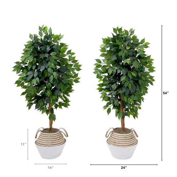 4.5 Artificial Ficus Tree with Double Trunk in a Handmade Cotton Jute Basket DIY KIT - Set of 2 - SKU #T4451-S2 - 1