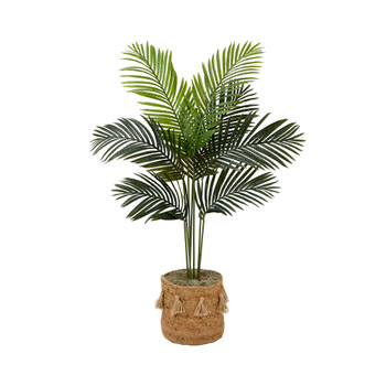 4 Artificial Paradise Palm Tree with Handmade Jute Cotton Basket with Tassels DIY KIT - SKU #T4478