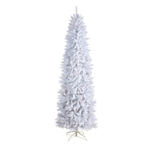 8 Slim White Artificial Christmas Tree with 1348 Bendable Branches - SKU #T4502
