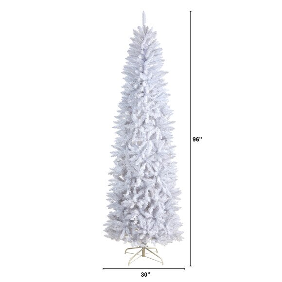 8 Slim White Artificial Christmas Tree with 1348 Bendable Branches - SKU #T4502 - 1