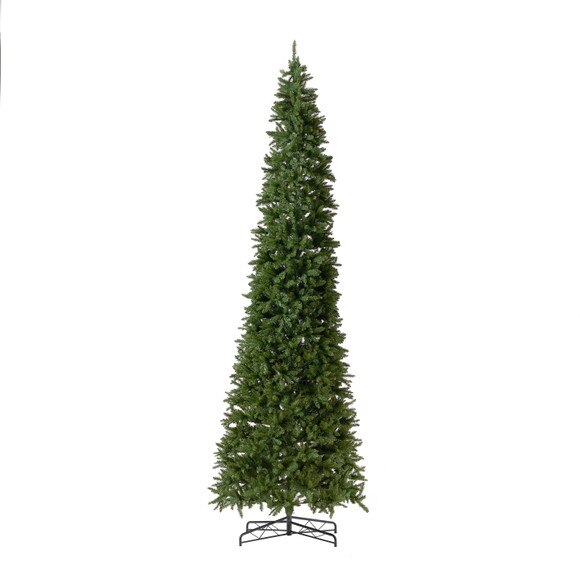 13 Artificial Slim Green Mountain Pine Christmas Tree with 1360 Warm White LED Lights and 3924 Bendable Branches - SKU #T4534 - 2