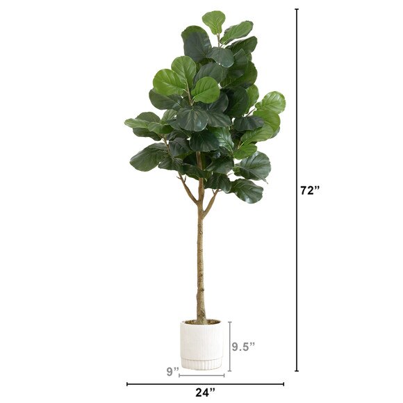 6 Artificial Fiddle Leaf Fig Tree with White Decorative Planter - SKU #T4554 - 1