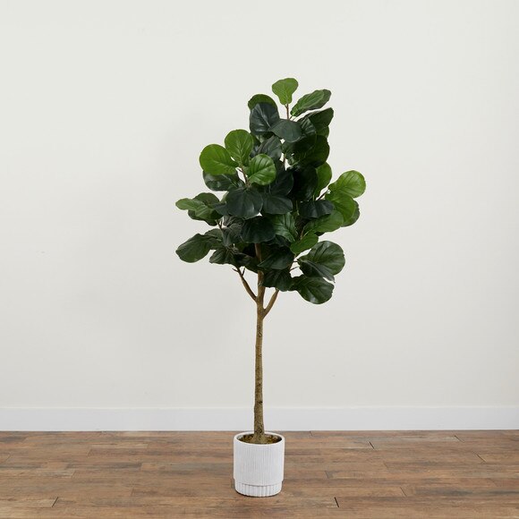 6 Artificial Fiddle Leaf Fig Tree with White Decorative Planter - SKU #T4554 - 5