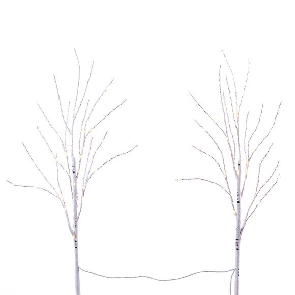 2.5 Pre-Lit Artificial White Birch Branches with Warm White 100 Micro LED Lights - Set of 2 - SKU #T4563