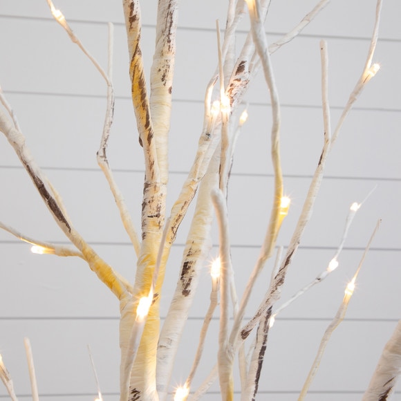 2.5 Pre-Lit Artificial White Birch Branches with Warm White 100 Micro LED Lights - Set of 2 - SKU #T4563 - 2