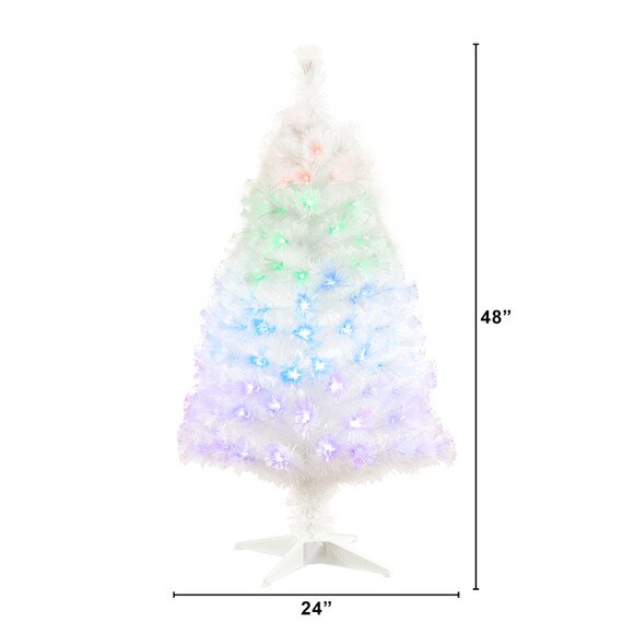4 White Pre-Lit Fiber Optic Artificial Christmas Tree with 120 Colorful LED and Remote Control Show - SKU #T4570 - 1
