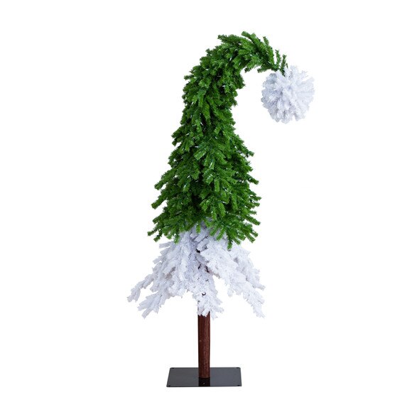 7ft. Holiday Green White Santas Hat Christmas Tree with 500 LED lights and 1275 Bendable Branches - SKU #T4697