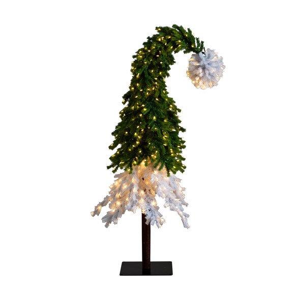 7ft. Holiday Green White Santas Hat Christmas Tree with 500 LED lights and 1275 Bendable Branches - SKU #T4697 - 2