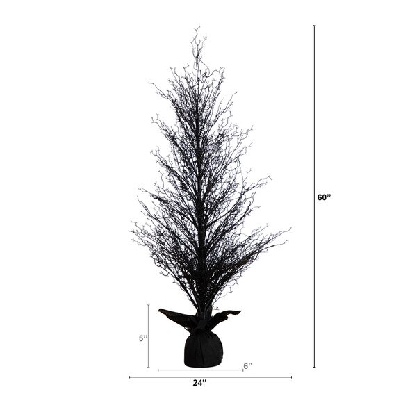 5 Pre-Lit Halloween Black Twig Artificial Fall Tree in Burlap Planter with 85 Warm White LED Lights - SKU #T4728 - 1